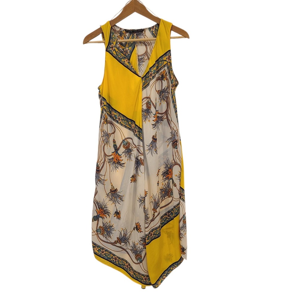 Zara Yellow Scarf Print Handkerchief Hem Midi Dress Medium Lightweight‎ Flowy - Picture 2 of 8